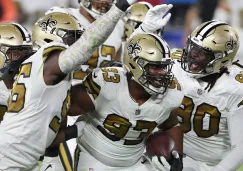 Jugadores de los Saints celebran ante Tampa Bay