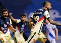 Jugadores del América celebran gol vs Puebla