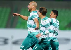 Matheus Doria en festejo, de gol ante Rayados