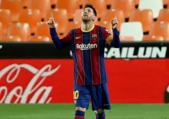 Lionel Messi tras anotar gol con el Barcelona