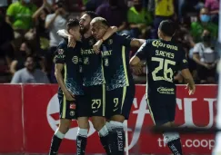 Jugadores del América celebran gol vs Juárez