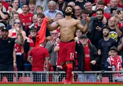 Mohamed Salah tras anotar gol a favor del Liverpool