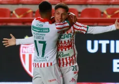 Heriberto Jurado celebra su primer tanto en Primera División con Necaxa