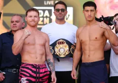 Canelo y Bivol durante la ceremonia de pesaje en Las Vegas