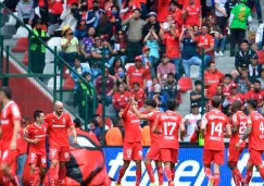 Jugadores del Toluca, en festejo de gol