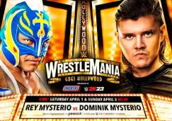 Cartel que anuncia la pelea entre Rey Mysterio y su hijo Dominik en WrestleMania 39