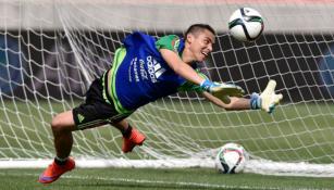 Aguilar, durante una práctica de la Selección Mexicana