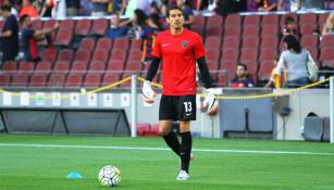 Ochoa, en los calentamientos del Málaga