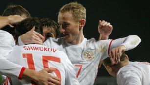 Jugadores de Rusia celebra el tanto del triunfo contra Portugal