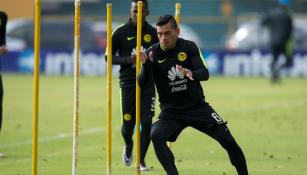 Miguel Samudio, en un entrenamiento con las Águilas