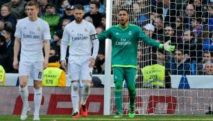 Navas reclama tras el gol de Griezmann