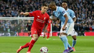 Jugadores del City y Liverpool en la Final de Capital One Cup