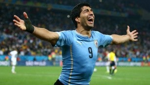 Luis Suárez, celebrando en un partido con Uruguay