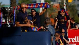 Neymar, durante el desfile en Cataluña