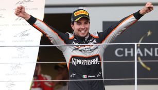 Checo Pérez festeja un podio con Force India