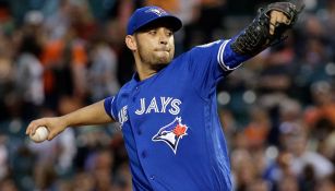 Marco Estrada, durante un juego con los Azulejos de Toronto