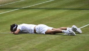 Federer tirado sobre césped natural de Wimbledon