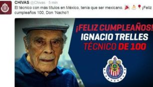 Tuit erróneo de felicitación a Nacho Trelles