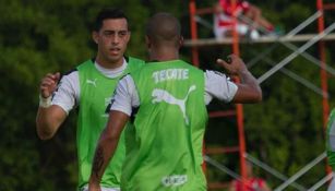 Funes Mori celebra su gol contra Chivas en duelo de preparación