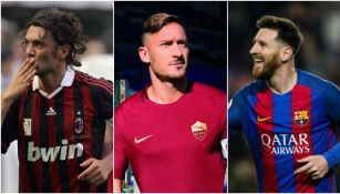 Maldini, Totti y Messi, con sus respectivos equipos