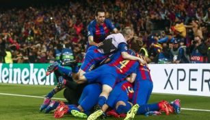 Barcelona celebra el sexto gol contra PSG en Camp Nou