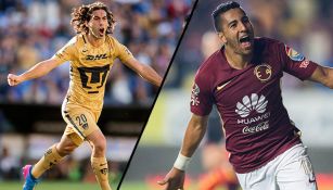 Britos y Dominguez festejan un gol con sus respectivos equipos