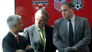 Gulati, De María y Montagliani durante el anuncio del Mundial 2026