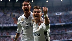 Ramos y Cristiano festejan el primer gol contra Atlético de Madrid 