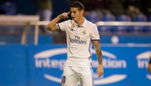 James Rodríguez celebra su anotación en Riazor