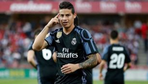 James celebra un gol con el Real Madrid