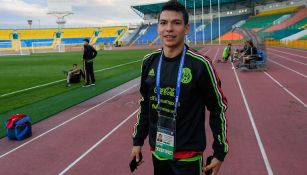 Lozano, durante un entrenamiento del Tri en Rusia