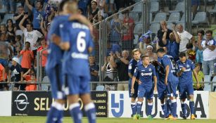 Los jugadores del Getafe celebran uno de los goles frente a Tenerife