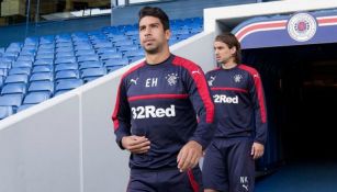 Herrera en un entrenamineto con el Rangers