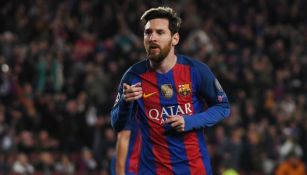 Messi festeja un gol en el Barcelona