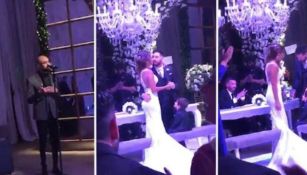 Abel Pintos cantando en la boda de Lionel Messi