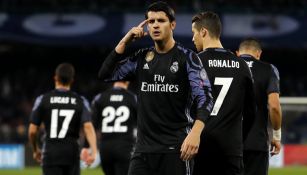 Morata festeja una anotación con el Real Madrid en La Liga 