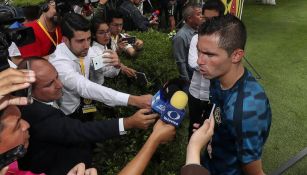 Paul Aguilar, durante la zona mixta en las instalaciones de Coapa