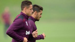 Javier Hernández, durante un entrenamiento con el West Ham