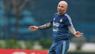 Jorge Sampaoli en un entrenamiento de Argentina