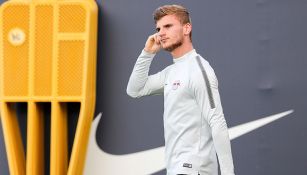 Timo Werner en un entrenamiento con el Leipzig