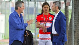 Almeyda, Vergara e Higuera en una charla en Verde Valle