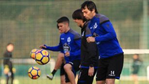 Arribas, durante el entrenamiento con Deportivo La Coruña