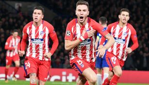 Saúl celebra una anotación en la Champions League 