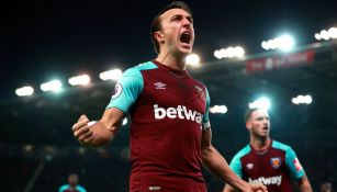 Mark Noble celebra su gol contra el Stoke City