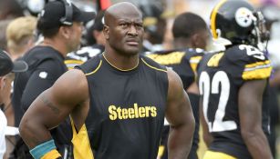 James Harrison observa su equipo mientras juegan contra Jacksonville