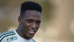 Yerry Mina, durante una práctica con Palmeiras 