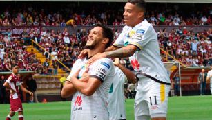 Landín celebra un gol con el Herediano de Costa Rica