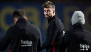 Piqué, durante un entrenamiento con el Barça