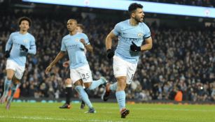 Agüero celebra  una anotación contra el Newcastle