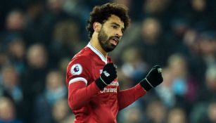 Mohamed Salah festeja un gol con el Liverpool